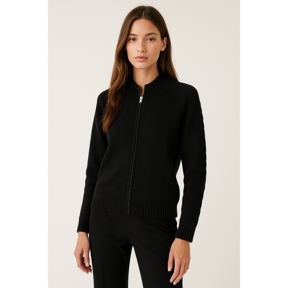 Liz‎ Claiborne Cardigan Womens L Petite Black Cable Knit Classic Capsule Sweater